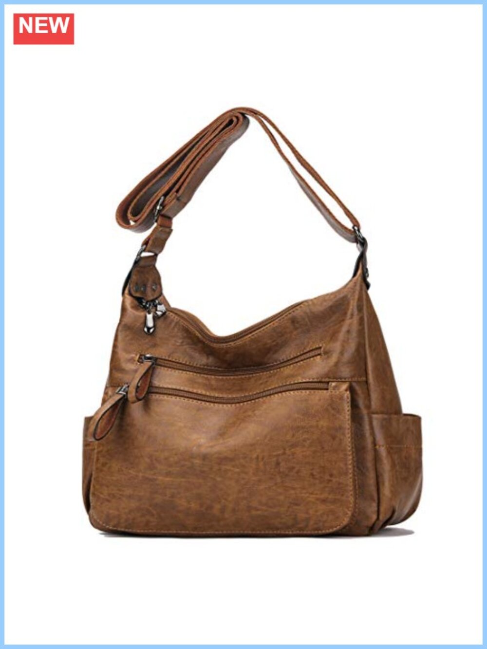 Women's PU Leather Hobo Crossbody Bag with Multiple Pockets